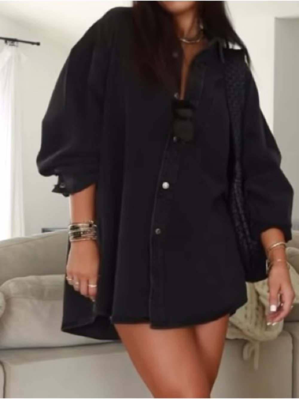 Super Soft Oversized Black Button-Up Shirt